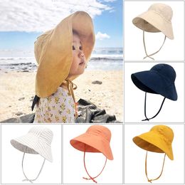 Big Brim Baby Sun Summer Spring Bucket Hat For Girls Boys Cotton Linen Barn Cap Beach Travel Kids Hats Caps 2M-4Y L2405