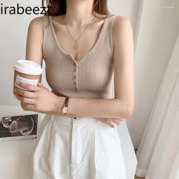 Women's Tanks Knit Camisole Female Summer Wear V-neck Buckle Shirt High Strecth White Crop Top Sleeveless Women Clothes Halter