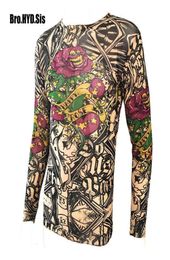 Funny Long Sleeve Fake Tattoo T Shirts All Over Print Men Women Arts Shirt Elastic Slim Fit Modal Thin Halloween Clothes 2106296118330