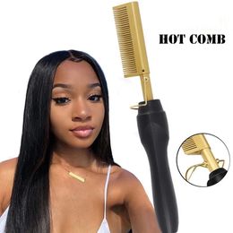 2 in 1 Electric Heating Comb Hair Straightener Curler Wet Dry Hair Iron Straightening Brush Hair Styling Tool 240425