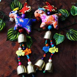 Decorative Figurines Yunnan Characteristic Exquisite Purely Handmade Crafts Cloth Cartoon Animals Copper Bell Chinese Knot Wind Chime
