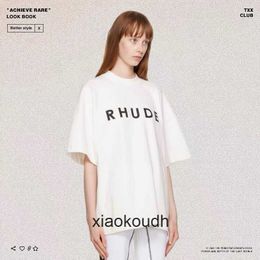 Rhude High end designer T shirts for trendy design sense short sleeved couple fog high street T-shirt spring/summer short sleeved With 1:1 original labels