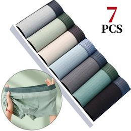 7Pcs/Lot Mens Cotton Underwear Boxer Shorts Pure Cotton Breathable Mid-waist High Elasticity Mens Sexy Soft Mens Shorts L-4XL 240520