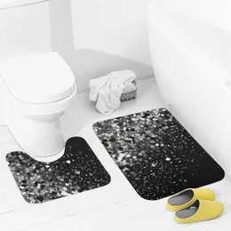 Bath Mats Bathroom Rugs Sets 2 Piece Black White Glitter Absorbent U-Shaped Contour Toilet Rug