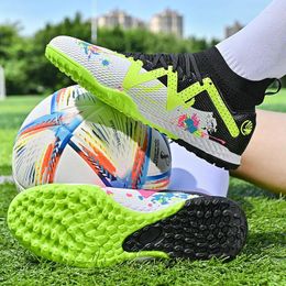 American Football Shoes High Top Turf Boots Breathable Men Soccer Hard Court Boys Rubber Cleats Fashion Knit Upper Kids Sports Footwear