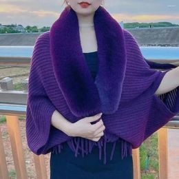 Scarves Evening Gowns Shawl Elegant Faux Fur Winter With Tassel Detailing Women's Thick Knitted Poncho Cape For Parties Proms