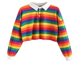 Rainbow Sweatshirt For Women Striped Sweatshirt Long Sleeve Cropped Pullover Casual Fashion Comfortable Daily Tops Blouse YL1041546821068