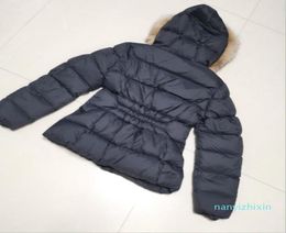 Women Nylon Short Down Jacket Zipper Closure Belt Pockets Thick Warm Coat Italy Designer Woman Fur Hood Winter Outwear x12085225