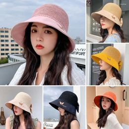 Wide Brim Hats Sunscreen Bow Bucket Hat Fashion Korean Style Women Sun Embroidery Beach Cap Outdoor