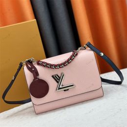 2024 High quality designer bag Fashion Cross Body bag Simple Chains Small Twist Bag Genuine Leather messenger Bag For Women Real Leather Lady Shoulder Square Bag