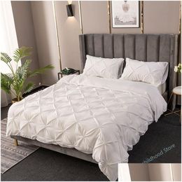 Bedding Sets High Quality 3D Pinch Pleated Duvet Er Set 220X240 Solid Colour Single Double Twin 230715 Drop Delivery Home Garden Text Dhyft