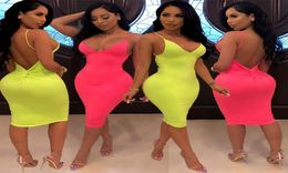 Strap Sexy Basic Party Neon Dress for Women Casual Solid Sleeveless Bodycon Dress Summer 2019 Pink Dresses2508222