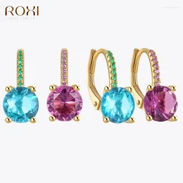 Hoop Earrings ROXI Four-claw Round Crystal For Women 925 Sterling Silver Blue/Purple Pendant Wedding Party Drop Jewellery