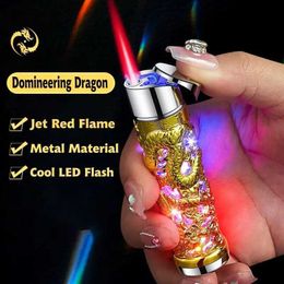 Lighters Embossed relief dragon design torch light can be refilled with butane windproof spray red flame light used for gifts (no butane) S2452907