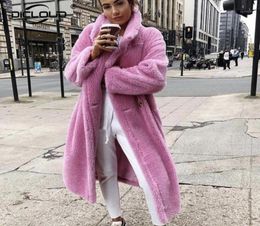 2021 Pink Long Teddy Bear Jacket Coat Women Winter Thick Warm Oversized Overcoat Women Faux Lambswool Fur Coats Chunky Outerwear12760975