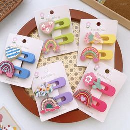 Hair Accessories 2pcs/Set Cute Cartoon Rainbow Flower Hairpin For Girl Kid Clip Ornaments