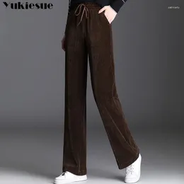 Women's Pants Women Korean Fashion Thicken High Waist Wide Leg Pant 2024 Winter Lambwool Flare Trousers Casual Plus Velvet Warm Corduroy