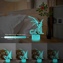 Lamps Shades 16 Colours Changing Battery Power 3D Dragon Night Light Childrens Room Decor Dragon Lamp Christmas Birthday Gift for Boys /Girls Y240520C5DD