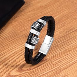 Bangle Light Luxury Multi-layer Hand-woven Leather Stainless Steel Charm Bracelet For Men Magnetic Clasp