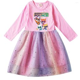 Girl Dresses 2-10Years Cartoon Superkitties Costume Baby Girls Casual Kids Long Sleeve Dress Children Princess Vestidos