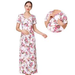 Maternity Dresses New Flower Cotton Blended Maternity Clothing Maternity lotion Dress Long Breast Dress d240520