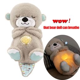 Breathing Bear Baby Soothing Otter Plush Doll Toy Baby Kids Soothing Music Baby Sleeping Companion Sound and Light Doll Toy Gift 240508