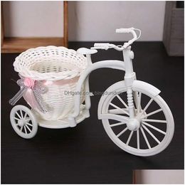 Vases New Rattan Bike Vase With Silk Flowers Colorf Mini Rose Flower Bouquet Daisy Artificial Flores For Home Decoration Wholesale Dro Dhvtf