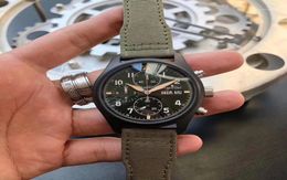 Wristwatches Men Rose Gold Pilots Steel Sapphire Double Quartz Chronograph Canvas Green Leather Watch Black Yellow5697008