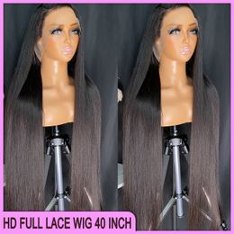 Grade 12A Malaysian Peruvian Indian Brazilian Silky Straight HD Full Lace Frontal Wig 40 Inch 100% Raw Virgin Thick Human Hair