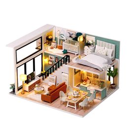 DIY Dollhouse Wooden Doll Houses Miniature With Furniture Kit Casa Music Led Toys for Children Birthday Gifts L031