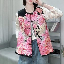 Ethnic Clothing Spring And Autumn High Quality Acetate Embroidery Blooming Peonies Single Breasted Fashion Vest S-XXL