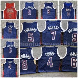 2024 Paris USA Team Basketball Jerseys Kawhi Edwards Leonard James Stephen Curry Durant Dream Team US Mens Blue Jerseys New 4 5 6 8 7 9 printed