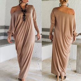 Women Maxi Dress Long Loose Ethnic One Shoulder Long Sleeve Casual Elastic Plus Size S 2XL Spring Fashion Clothes9624716