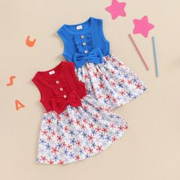 Girl Dresses Little Girls Tank Dress Casual 3D Bow Flower Print Ribbed Sleeveless Round Neck 4th Of July Toddler Summer 1-5Y