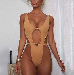 High Leg Cut One Piece Swimsuit Women Sexy Waist Buckle Belt Swimwear Female 2020 Brazilian Bathing Suit Thong Monokini Bodysuit8954567