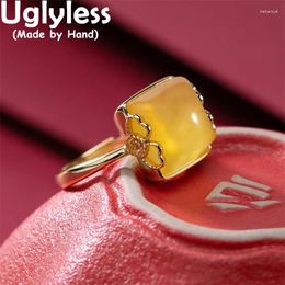 Cluster Rings Uglyless Like Butter Square Gemstones Amber For Women Natural Chicken Oil Beeswax 925 Silver Jewellery Gold