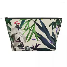 Cosmetic Bags Flowers-Leaves Trapezoidal Portable Makeup Daily Storage Bag Case For Travel Toiletry Jewelry