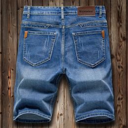 Summer Shorts Jeans Men Denim Pants Stretch Dark Blue Fashion Design Mens Slim Straight Male Short Hombre 240517