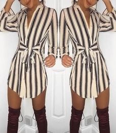 Casual Dresses Summer Women039s Fashion SelfBelt Stripe Print Shirtdress Fur Collar Button Silky Chiffon Fabric Suitable For P2070857