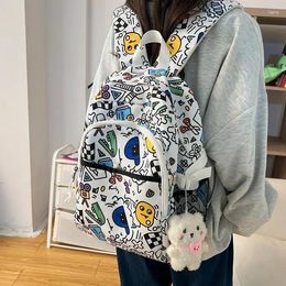 Backpack 2024 Women Funny Graffiti Nylon Shoulder Bag School Bagpack For Teenage Girls Travel Female Leisure Backpacks