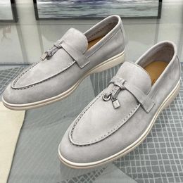 Casual Shoes Spring Summer England Style Flat Bottom Loafers Neutral Round Toy Metal Ornament Shallow Mouth Breathable Bean