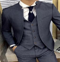 Grey Stand Collar 2020 New Business Slim Fit Mens Suit Slim Fit Custom Made Costume Homme Suits Men Formal Grooming 3 Pieces1405657