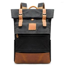 Backpack Retro Laptop Oil Wax Canvas With Crazy Horse Leather Waterproof Outdoor Travel Mountaineering Student School Bag