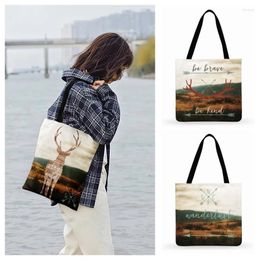 Shopping Bags Outdoor Beach Tote Cold Forest Painting Print Bag For Women Casual Ladies Shoulder Foldable