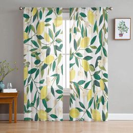 Curtain Lemon Leaf Flower Fruit Watercolor Sheer Curtains For Living Room Decoration Window Kitchen Tulle Voile