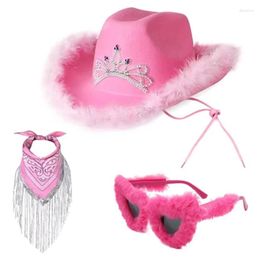 Berets Fringed Bandanas Cowboy Hats Sunglasses Set For Women Musical Festival Dress Up Costume Bachelorettes Party Supply Dropship