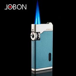 Lighters JOBON New Metal Butane Gas Lamp Strong Wind Dual Fire Blue Flame Personalised Visible Air Box Smoking Mens Gift S24513