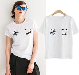 2017 Fashion Summer Cotton Women T Shirts Chiara Ferragni Big Eyes Embroidery Sequins Loose Style T Shirts Women Casual Tops CS3239722572