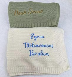 Blankets Personalised Name And Birthday Baby Blanket Embroidered Knit Born Gift Mom Cotton Swaddle