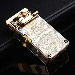 Lighters CHIEF New Metal Rocker Arm Kerosene Lighter Creative Rocker Arm Ignition Fashion Leather Lighting High end Mens Gift S24513